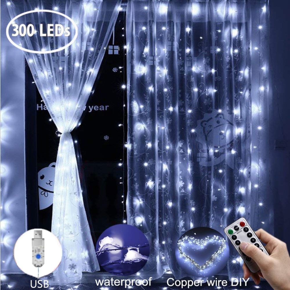 300 LED Window Curtain Fairy String Lights Yellow